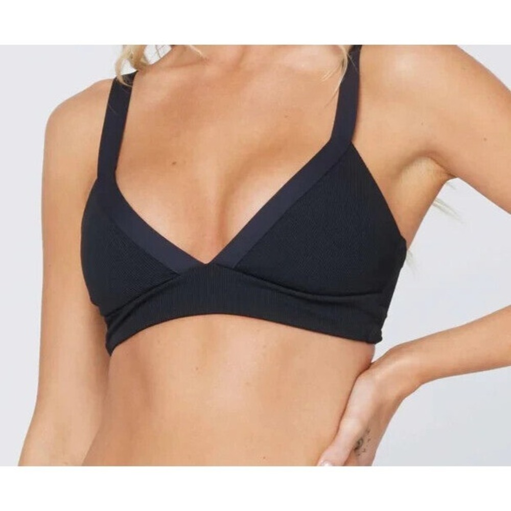 L*Space Ridin' High Ribbed Vera Black Bikini‎ Top Size M